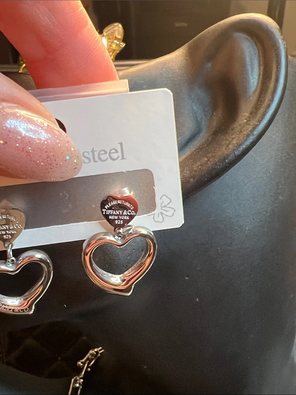 Stainless Steel Silver Open Heart Drop Earrings — Silver